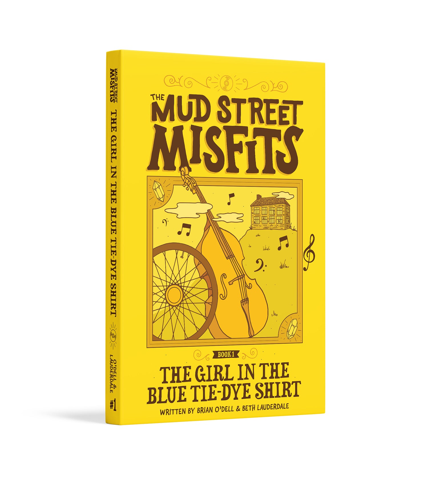 Cover of "The Girl in the Blue Tie Dye Shirt" by The Mud Street Misfits, featuring a vibrant yellow cover, perfect for young readers ages 8-12 and mystery enthusiasts of all ages!