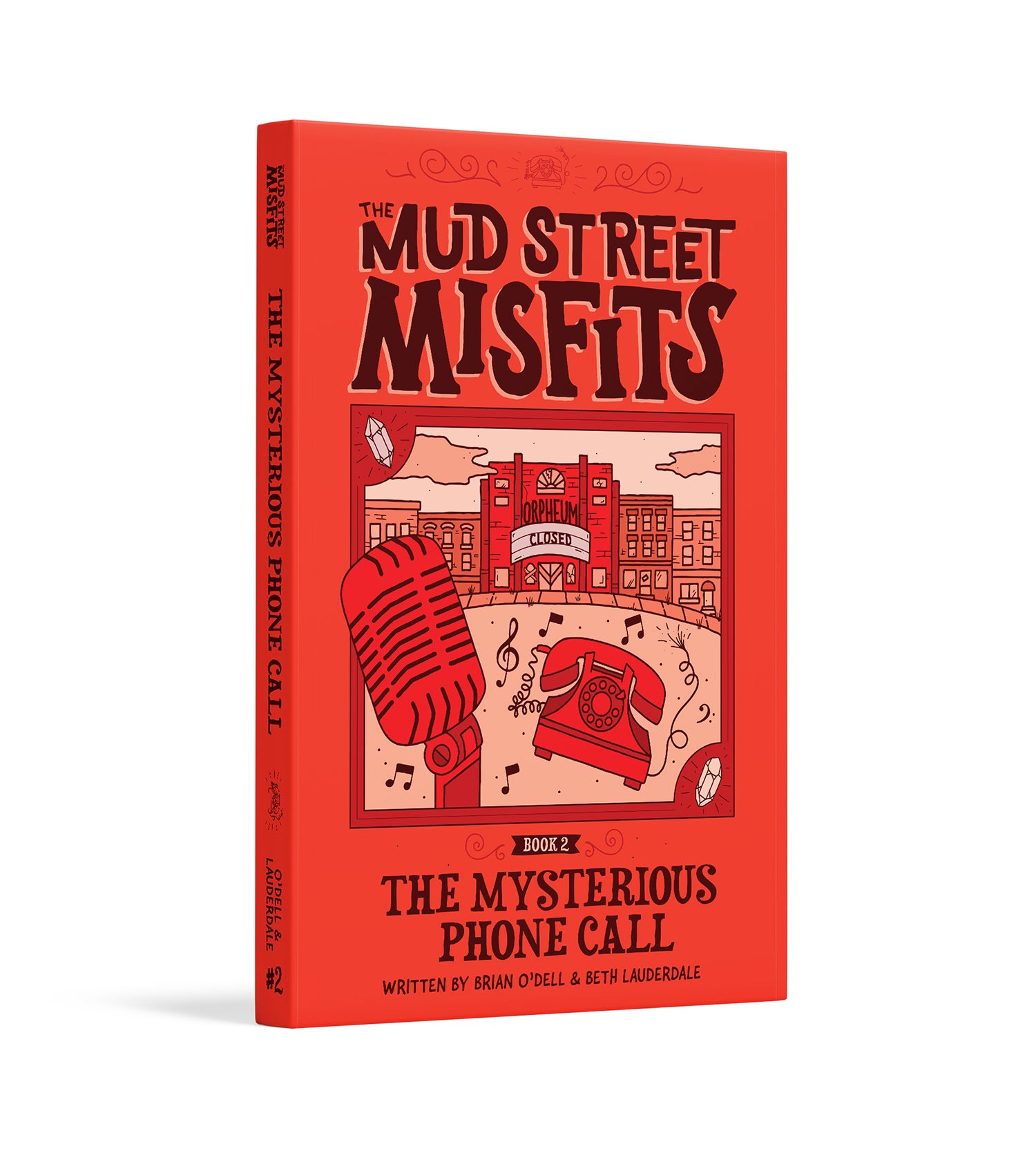 Cover of "The Mysterious Phone Call" by The Mud Street Misfits, featuring a vibrant red cover, perfect for young readers ages 8-12 and mystery enthusiasts of all ages!